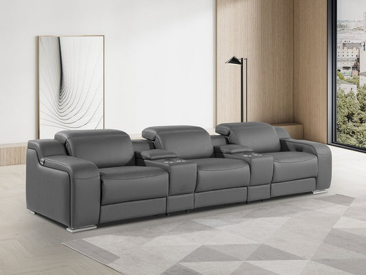 129" Chestnut Italian Leather Reclining USB Sofa