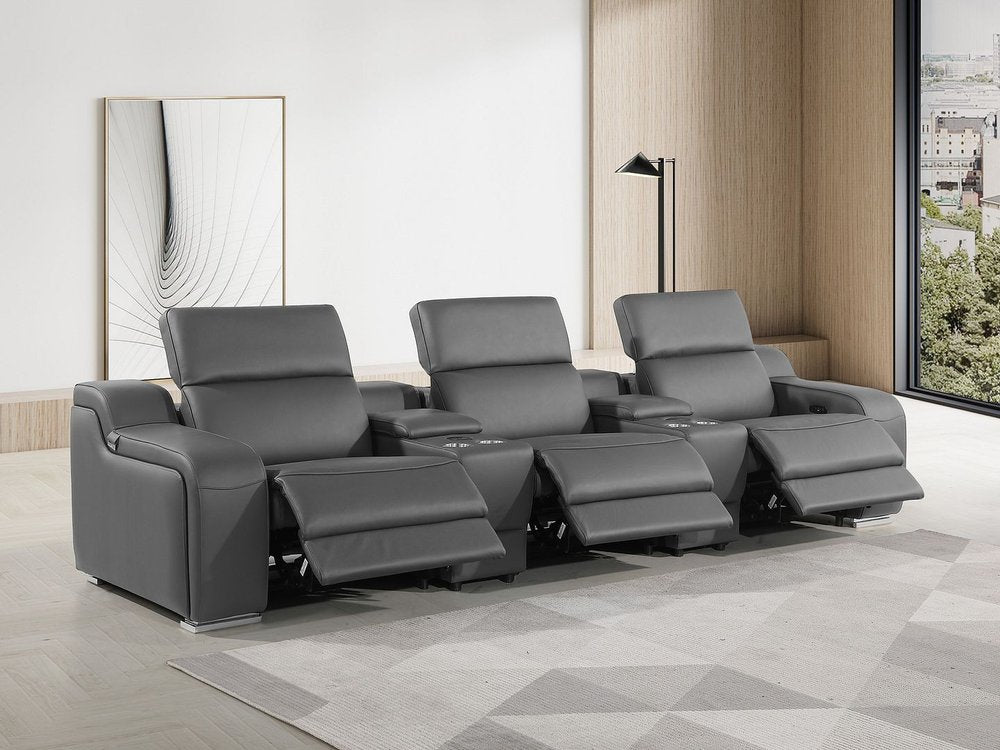129" Chestnut Italian Leather Reclining USB Sofa