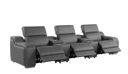 129" Chestnut Italian Leather Reclining USB Sofa
