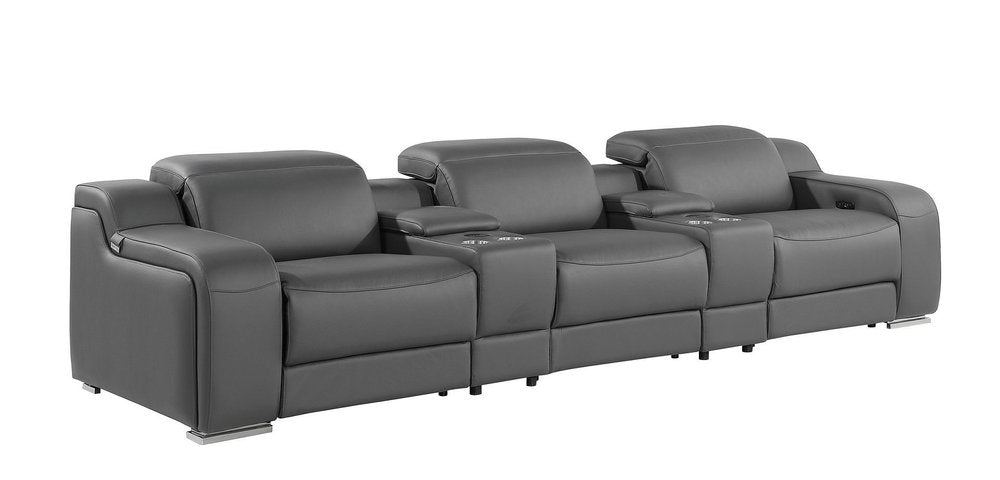 129" Chestnut Italian Leather Reclining USB Sofa