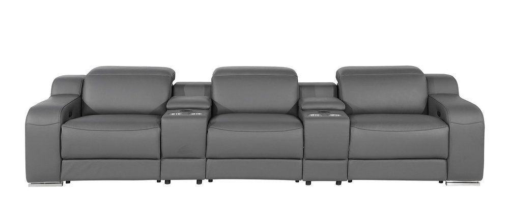 129" Chestnut Italian Leather Reclining USB Sofa
