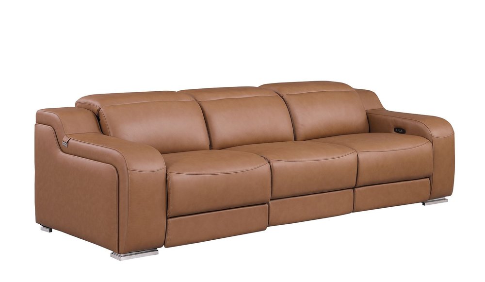 103" Dark Gray Italian Leather Reclining USB Sofa