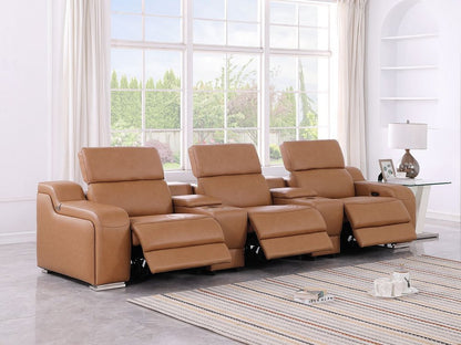 129" Chestnut Italian Leather Reclining USB Sofa