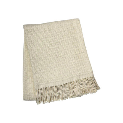 50" X 67" Cream Cotton Blend Woven Throw Blanket with Fringe