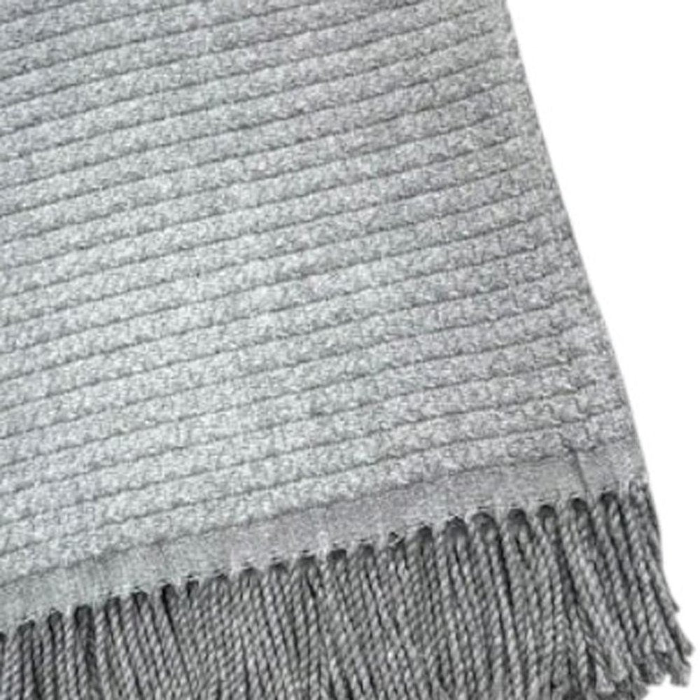 50" X 67" Gray Cotton Blend Woven Throw Blanket with Fringe