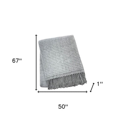 50" X 67" Gray Cotton Blend Woven Throw Blanket with Fringe
