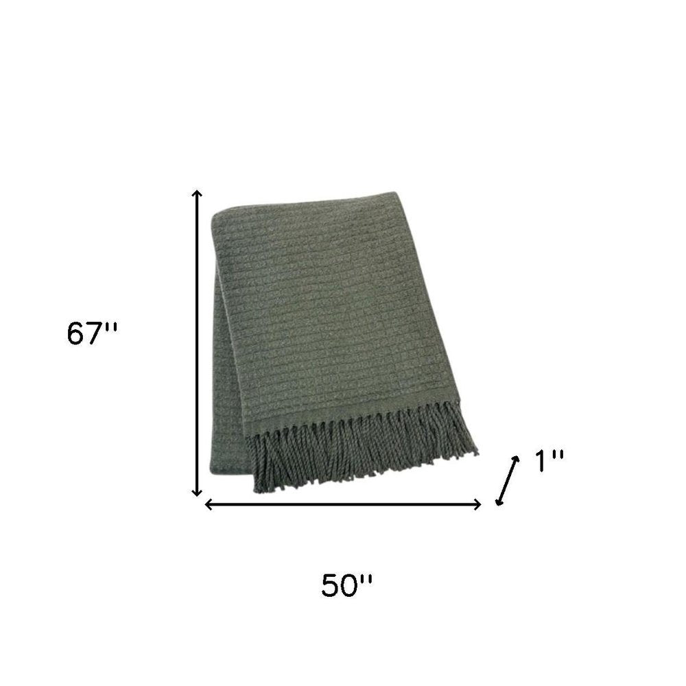 50" X 67" Olive Green Cotton Blend Throw Blanket with Fringe