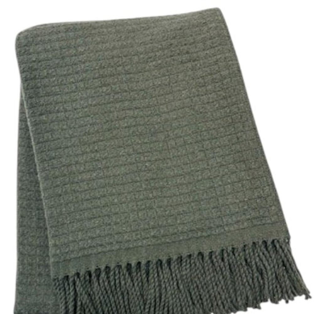 50" X 67" Olive Green Cotton Blend Throw Blanket with Fringe