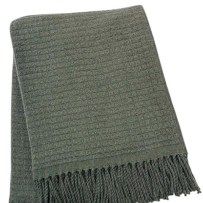 50" X 67" Olive Green Cotton Blend Throw Blanket with Fringe