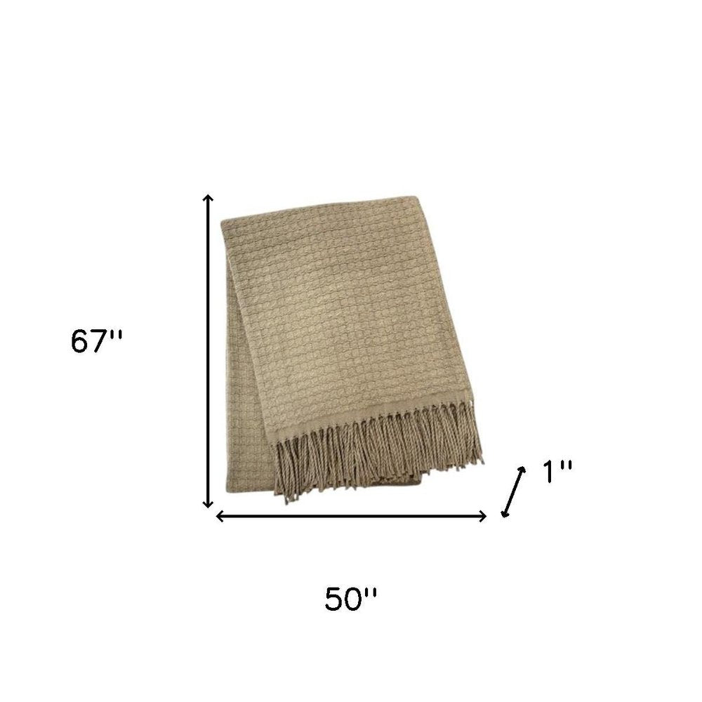 50" X 67" Sand Cotton Blend Woven Throw Blanket with Fringe