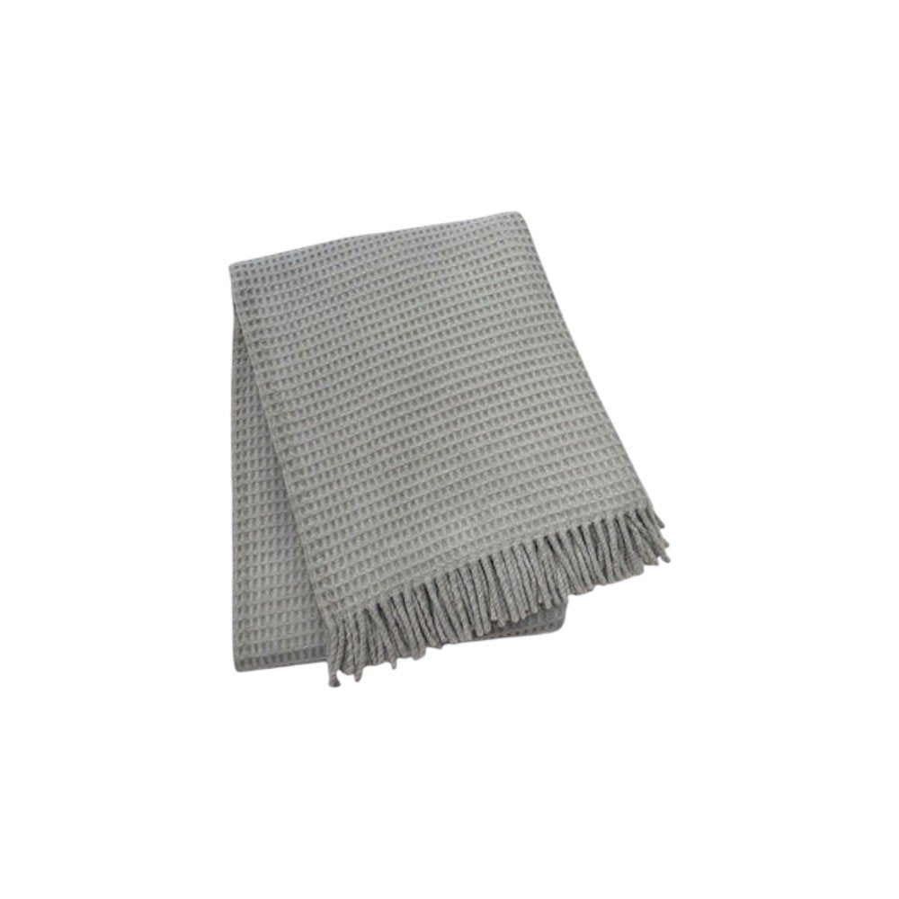 55" X 70" Light Gray Cotton Blend Waffle Weave Throw Blanket with Fringe