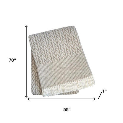 55" X 70" Cinnamon Cotton Blend Woven Plush Throw Blanket with Fringe