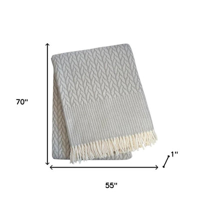55" X 70" Gray Cotton Blend Woven Plush Throw Blanket with Fringe