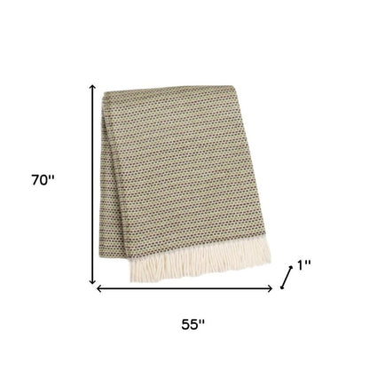 55" X 70" Moss Green Cotton Blend Woven Plush Throw Blanket with Fringe