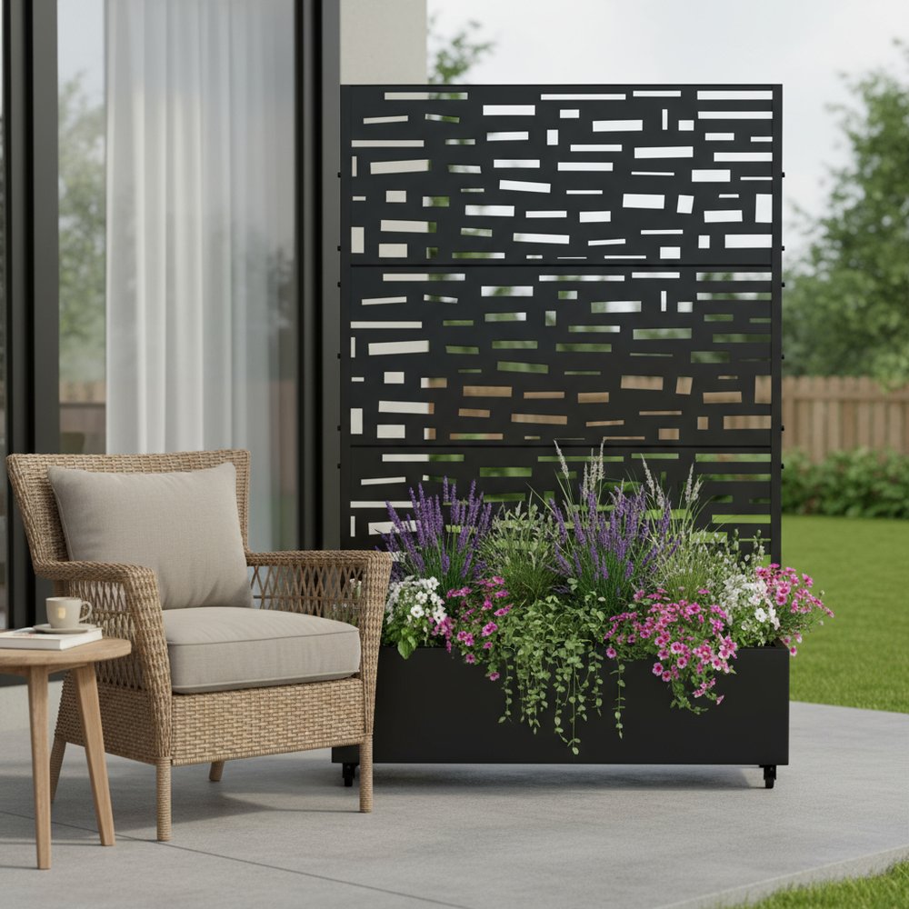 72" X 47" Black Metal Rectangular Planter Box