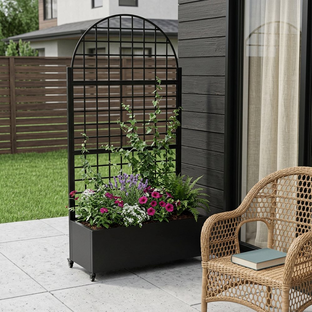 73" X 35" Black Metal Rectangular Planter Box