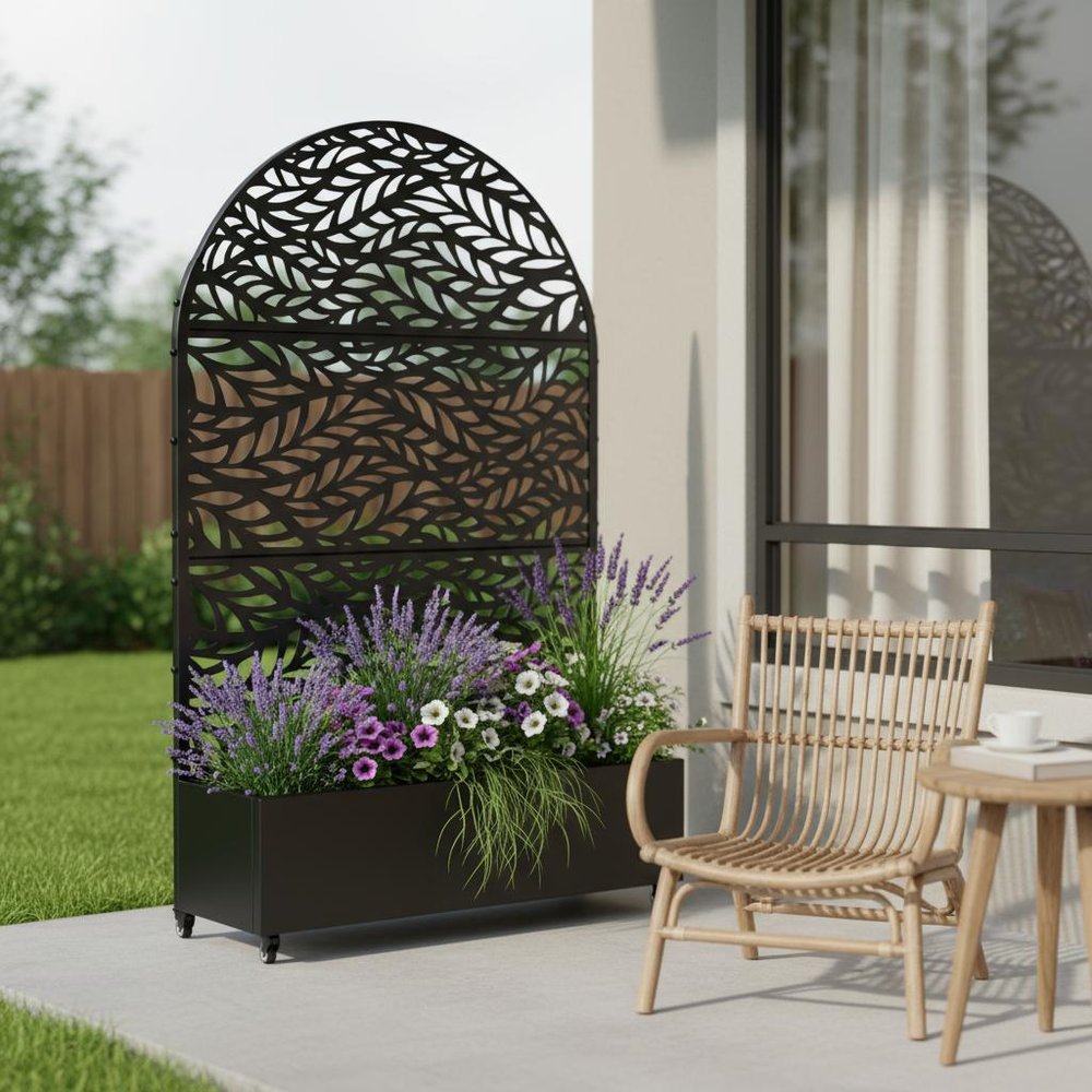72" X 47" Black Metal Rectangular Planter Box