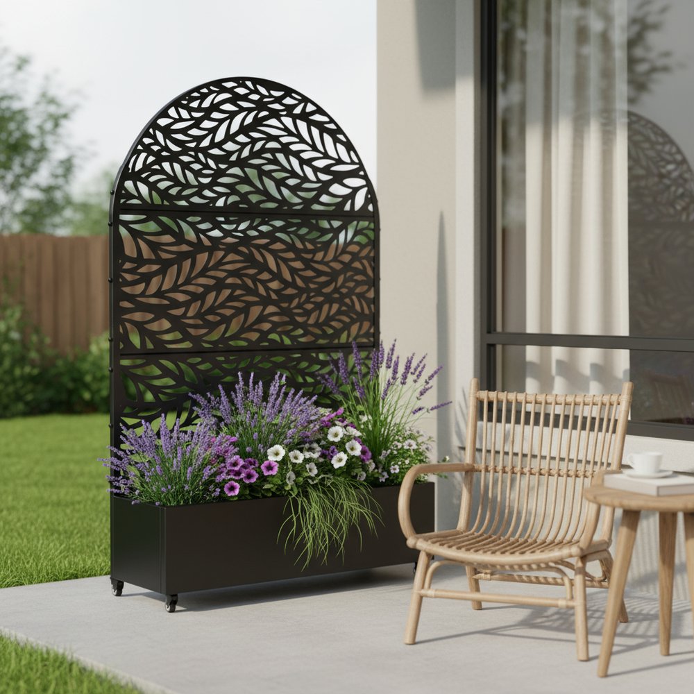 72" X 47" Black Metal Rectangular Planter Box