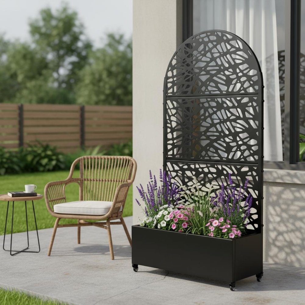 72" X 35" Black Metal Rectangular Planter Box