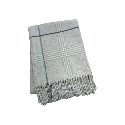 50" X 67" Light Gray And White Cotton Blend Woven Plaid Throw Blanket with Fringe