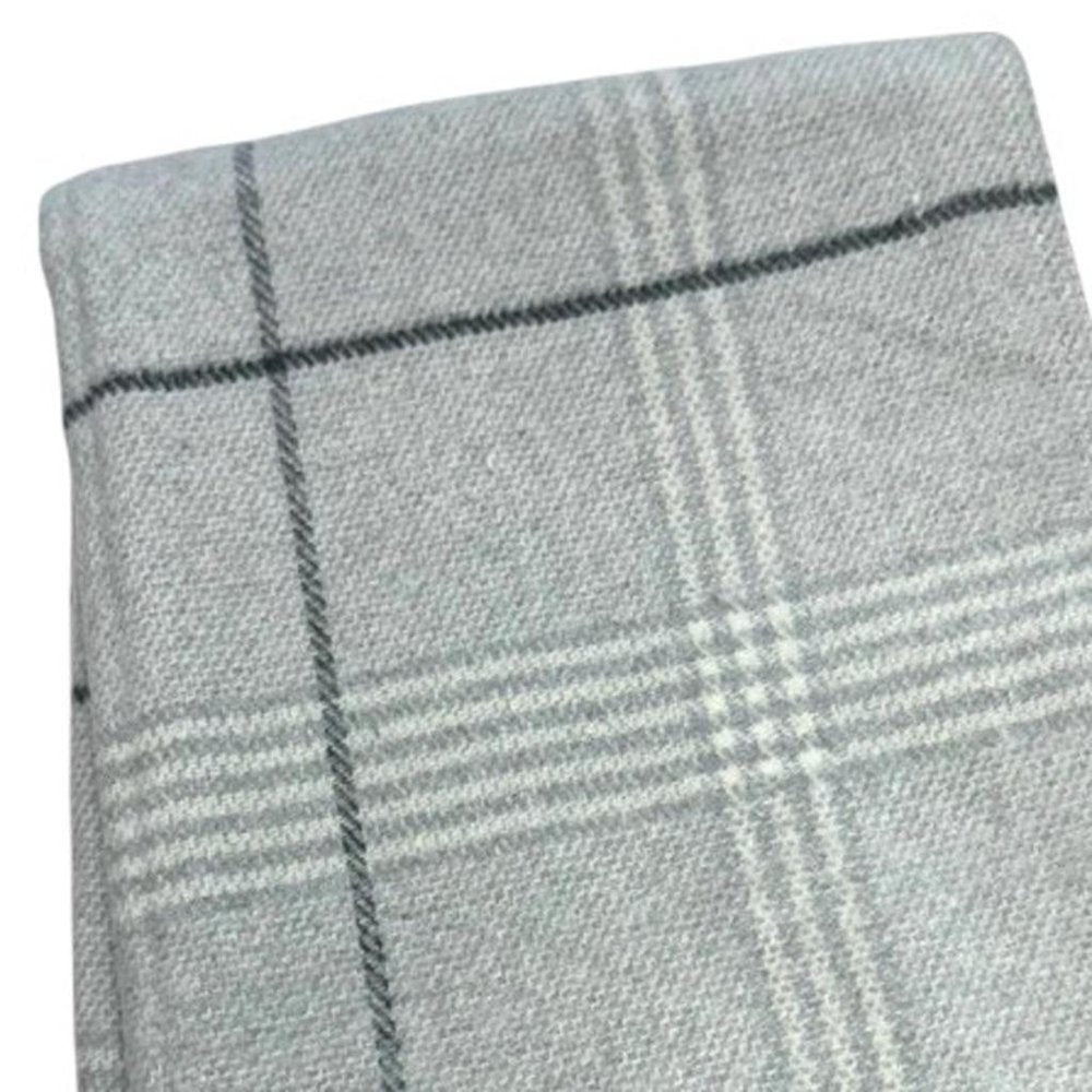 50" X 67" Light Gray And White Cotton Blend Woven Plaid Throw Blanket with Fringe