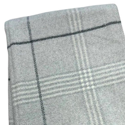 50" X 67" Light Gray And White Cotton Blend Woven Plaid Throw Blanket with Fringe