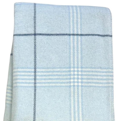 50" X 67" Sky Blue And White Plaid Cotton Blend Woven Throw Blanket with Fringe