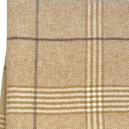 50" X 67" Stone And White Cotton Blend Woven Plaid Throw Blanket with Fringe