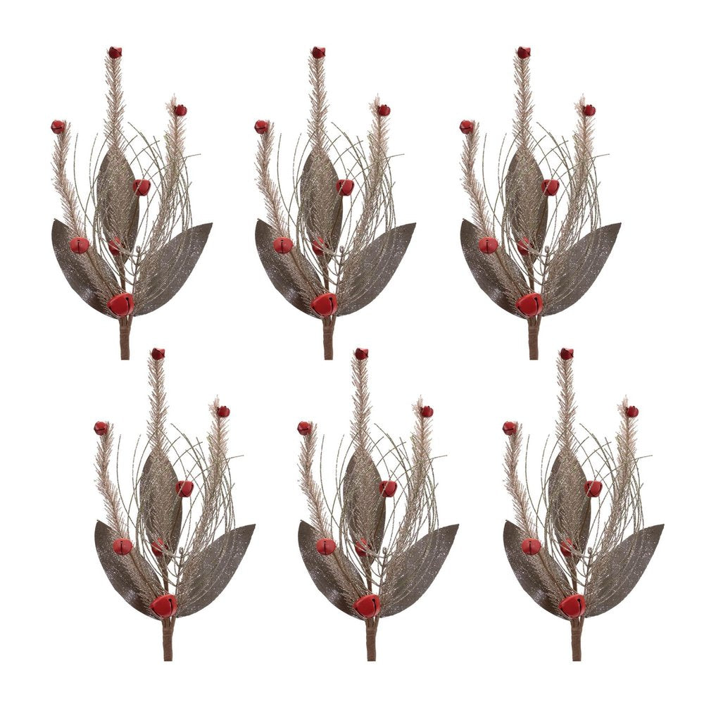 Set of Six 18" Silver Champagne And Red Artificial Pine Tree