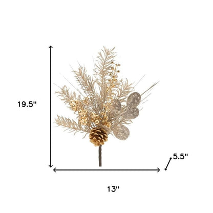 Set of Six 13" Silver Gold And Champagne Artificial Pine