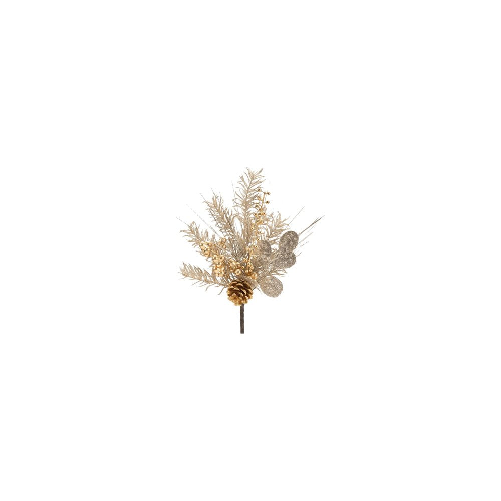 Set of Six 13" Silver Gold And Champagne Artificial Pine