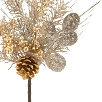 Set of Six 13" Silver Gold And Champagne Artificial Pine