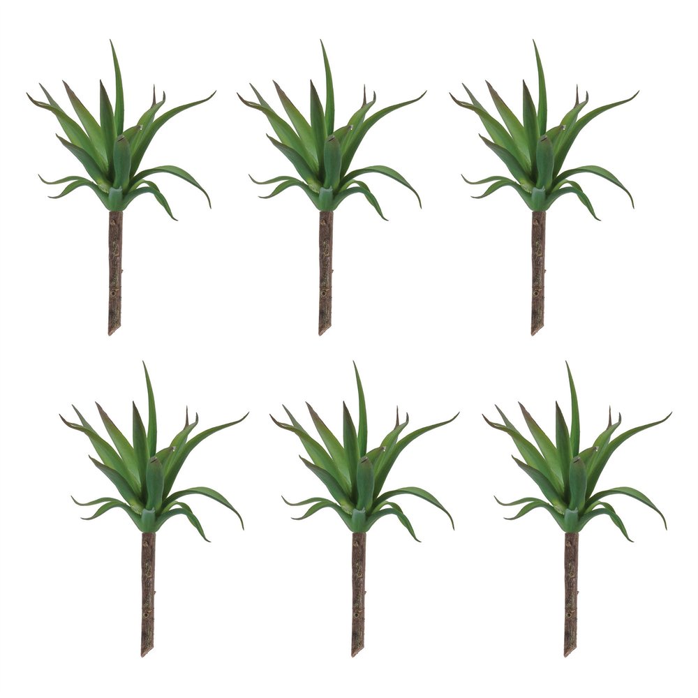 Set of Six 9" Green And Brown Artificial Succulent