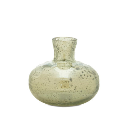 Set of Three Sage Green Seeded Bubble Glass Table Vases