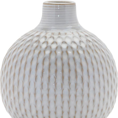 Set of Four Natural And Off White Ceramic Bud Vases With Sculptural Details