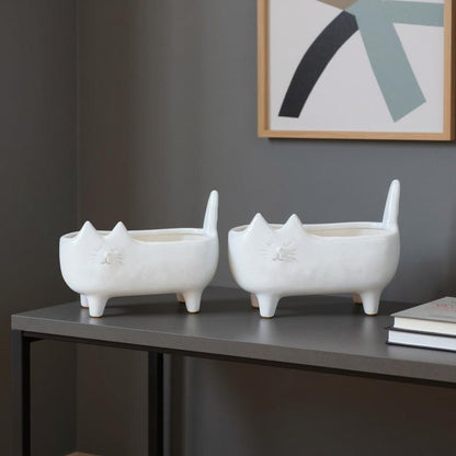 Set of Two White Ceramic 1 Ounce Statue Planters
