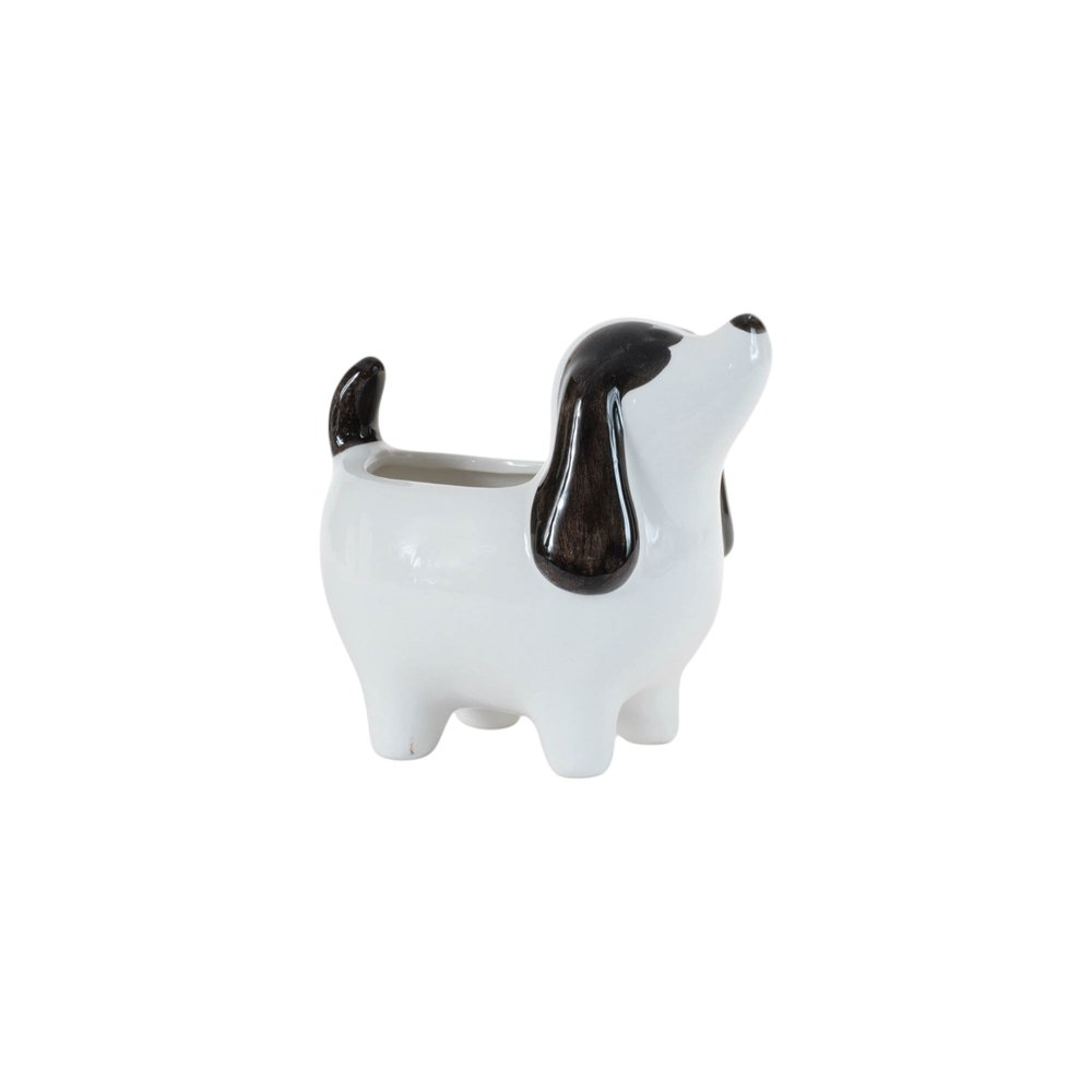 Set of Four Black And White Polyresin Dog Planters