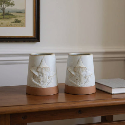 Set of Two Brown And Gray Porcelain 1 Ounce Two Toned Round Pot Planters