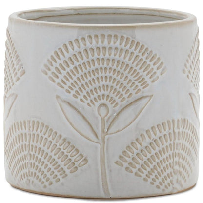 Set of Two White And Beige Porcelain 1 Ounce Leaf Round Pot Planters