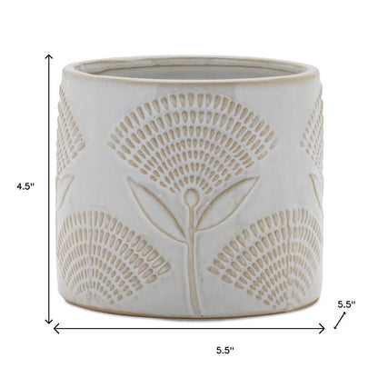 Set of Two White And Beige Porcelain 1 Ounce Leaf Round Pot Planters