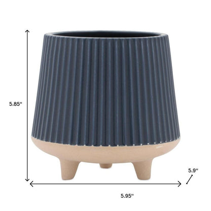Set of Two Blue And Beige Ceramic 1 Ounce Geometric Round Pot Planters