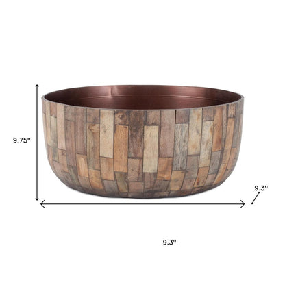 Set of Two Brown Wood 1 Ounce Round Pot Planters