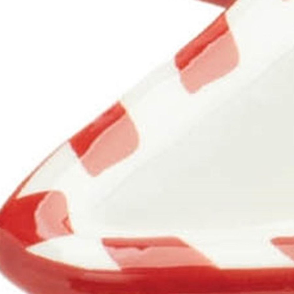 Set of Two Red And White Ceramic Tree Shaped Christmas Serving Trays