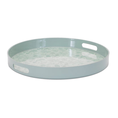 14" Pale Sage Mushrooms Round Serving Tray With Handles