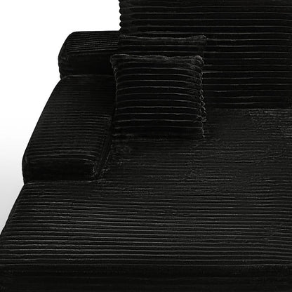 82" Black Corduroy Modular Sofa Chaise And Toss Pillows