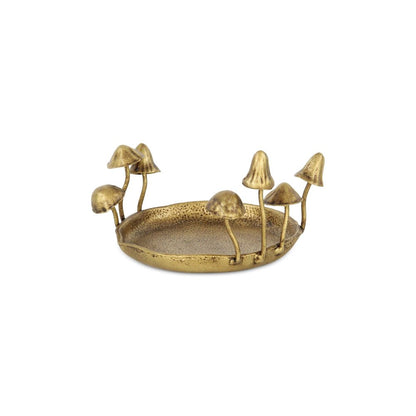 6" Antiqued Gold Cast Iron Mushrooms Trinket Tray
