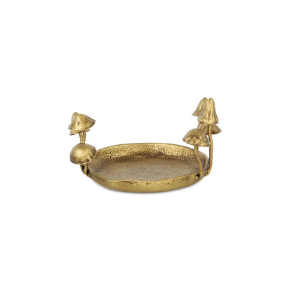 6" Antiqued Gold Cast Iron Mushrooms Trinket Tray