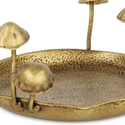 6" Antiqued Gold Cast Iron Mushrooms Trinket Tray