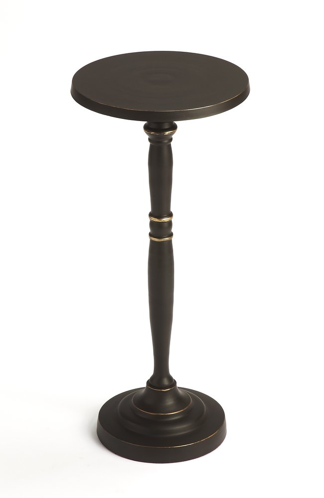 22" Black Aluminum Round Drink Size Pedestal End Table