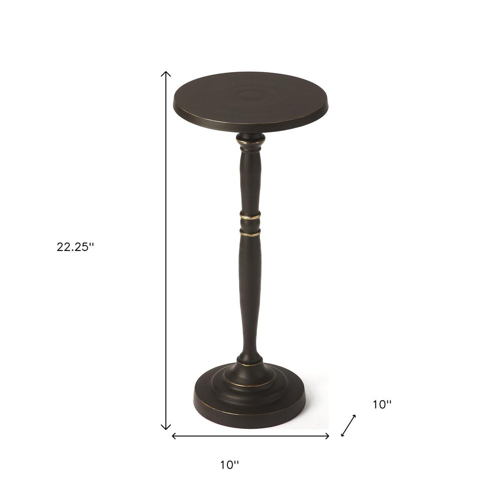 22" Black Aluminum Round Drink Size Pedestal End Table